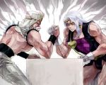  2boys arm_wrestling jojo_no_kimyou_na_bouken long_hair mamegohan multiple_boys turban vanilla_ice wham white_hair 