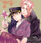  1boy 1girl black_hair blue_hair drawr genderswap green_eyes hat inuheri japanese_clothes jojo_no_kimyou_na_bouken kakyouin_noriaki kimono kuujou_joutarou long_hair pinwheel 