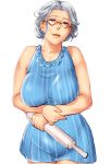  1girl age_regression breasts cookie_clicker dress glasses grandma_(cookie_clicker) grey_hair kawai_fuguri large_breasts solo young 