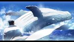  1boy abaraya black_hair jojo_no_kimyou_na_bouken kuujou_joutarou letterboxed long_coat ocean solo whale 