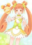  1girl :d cure_rosetta dokidoki!_precure highres itsumi_(itumiyuo) open_mouth orange_eyes orange_hair outstretched_arms outstretched_hand precure rance_(dokidoki!_precure) smile solo twintails wink yotsuba_alice 