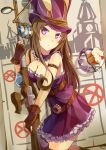  absurdres artist_request breasts brown_hair caitlyn_(league_of_legends) cleavage cupcake dress gun hat highres league_of_legends purple_dress rifle violet_eyes weapon 