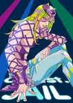  1boy burizaga green_hair hat jojo_no_kimyou_na_bouken lipstick long_hair makeup narciso_anasui solo 