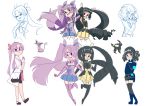  &gt;:o 2girls black_hair bow closed_eyes daphne_(loony_bear) drill_hair dual_persona eeveelution_project elbow_gloves espeon espeon_(cosplay) forehead_jewel glasses gloves hair_ribbon locked_arms long_hair loony_bear magical_girl maia_(loony_bear) multiple_girls open_mouth original pokemon pokemon_(creature) purple_hair red_eyes ribbon simple_background sketch skirt smile standing thigh-highs twintails umbreon umbreon_(cosplay) v_over_eye very_long_hair violet_eyes white_background zettai_ryouiki 