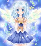 1girl blue_eyes blue_hair blush heart looking_at_viewer nogi_takayoshi open_mouth original school_uniform serafuku skirt smile solo star wings 