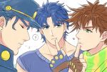  3boys black_hair brown_hair family green_eyes jojo_no_kimyou_na_bouken jonathan_joestar joseph_joestar_(young) kuujou_joutarou multiple_boys rwk scarf wink 