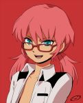  1boy aqua_eyes bespectacled bust clothes glasses inazuma_eleven_(series) inazuma_eleven_go kirino_ranmaru male mizuhara_aki open_clothes open_mouth open_shirt pink_hair simple_background solo trap twintails 