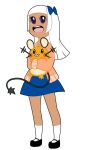  1girl :3 bangs blunt_bangs bow child ciel_leclair commentary dark_skin dedenne eeveelution_project hair_bow holding long_hair loony_bear open_mouth original pokemon pokemon_(creature) simple_background sleeves_past_wrists solo standing violet_eyes white_background white_hair young 