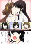  admiral_(kantai_collection) ahoge bare_shoulders black_hair brown_hair comic female_admiral_(kantai_collection) glasses hairband haruna_(kantai_collection) headgear hiei_(kantai_collection) highres japanese_clothes kantai_collection kirishima_(kantai_collection) kiss kongou_(kantai_collection) long_hair multiple_girls niwatazumi personification short_hair translation_request yuri 