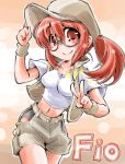  brown_eyes brown_hair fio_germi glasses hat highres metal_slug ponytail shinapuu shorts 