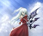  cloud clouds hair_bobbles hair_ornament hands_clasped long_hair nosada shinki side_ponytail silver_hair solo touhou wings 