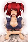  blush breast_hold breasts cleavage hair_bobbles hair_ornament large_breasts nokkosu onozuka_komachi red_eyes red_hair redhead solo touhou twintails 