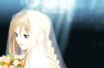  aria azumi_amane blonde_hair blue_eyes bouquet braid bridal_veil bride dress flower light single_braid smile soshina_nohito veil wedding_dress 