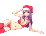  christmas dithering hat kaya8 original purple_eyes purple_hair santa_hat solo swimsuit thigh-highs thighhighs 