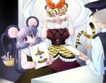  basket blonde_hair grey_hair hair_ornament jeweled_pagoda jewelry kemonomimi_mode mouse mouse_ears mouse_tail nazrin pendant polearm raionsan red_eyes short_hair tail tiger_ears tiger_print tiger_tail toramaru_shou touhou weapon 