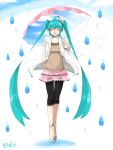  closed_eyes hatsune_miku jacket melt_(vocaloid) rain shoes smile twintails umbrella vocaloid 