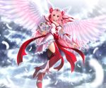  angel_wings boots bow choker cloud cure_angel cure_passion dress feathers fresh_precure! fresh_pretty_cure! frills futari_wa_pretty_cure gathers heart higashi_setsuna magical_girl passion_harp pink_hair precure red_eyes red_legwear ribbon sekken_kasu_barrier solo sunbeam sunlight thighhighs tiara wings wrist_cuffs 