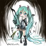 chibi green_eyes green_hair hatsune_miku music musical_note spring_onion treble_clef twintails ume_(illegal_bible) vocaloid 
