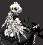  apron dress feathers futaba_channel maid maid_headdress monster_girl nijiura_maids short_hair white_hair wings yabai yellow_eyes 