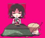  blush blush_stickers chibi crazy_developers food hakurei_reimu happy kirisame_marisa kotatsu ribbon saliva senbei sleeping table tea touhou 