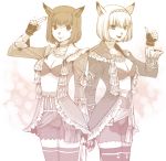  animal_ears cat_ears cat_tail corsair final_fantasy final_fantasy_xi fingerless_gloves gloves mithra multiple_girls smile tail thighhighs thumbs_up 