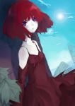 bad_id blue_eyes detached_sleeves dress itou_nanami pale_skin red_hair redhead sky solo 