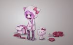  bow cat chibi eruri eruri_(artist) hoodie megurine_luka pantyhose pink_hair vocaloid 