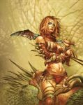  1girl armor blonde_hair blood fantasy golden_axe midriff solo sword tattoo tyris_flare 