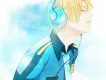  blonde_hair closed_eyes headphones male musical_note necktie portrait solo suiga_sora utau wii_(artist) wii_hola 