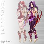  armlet bare_shoulders boots bow_(weapon) cleavage crystal final_fantasy final_fantasy_ii kynokoru long_hair maria_(ff2) pantyhose purple_hair red_eyes solo 