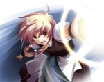  action blonde_hair blood brown_eyes foreshortening hair_ribbon kirisame_marisa master_spark mini-hakkero namatarou ribbon solo touhou wrist_cuffs yellow_eyes 