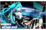  aqua_eyes aqua_hair detached_sleeves fingerless_gloves floating_hair glider glider_(bon) gloves hands hatsune_miku instrument keyboard keyboard_(instrument) lips long_hair open_mouth smile solo space space_craft spaceship speaker twintails very_long_hair vocaloid 
