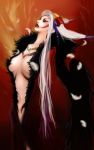  cleavage dress feathers female final_fantasy final_fantasy_viii genmuq long_hair looking_up midriff navel necklace red_eyes solo ultimecia very_long_hair white_hair 
