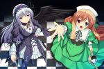  bad_id brown_hair dress frills green_eyes hairband heterochromia long_hair purple_eyes red_eyes rozen_maiden silver_hair suigintou suiseiseki violet_eyes wings 