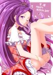  1girl aikatsu! bare_shoulders blush clearite dress highres kanzaki_mizuki long_hair looking_at_viewer smile solo violet_eyes wink 