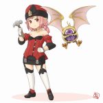  ahriman bare_shoulders bracelet braid final_fantasy final_fantasy_xiv garter_straps gloves hammer hand_on_hip hat jewelry lalafell light_smile loafers miniskirt monster pink_eyes pink_hair pointy_ears shoes skirt thighhighs tooru0908 twin_braids two_side_up 