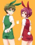  2boys animal_ears blush brown_hair bunny_boy bunny_tail child fang free! from_behind green_eyes looking_back male matsuoka_rin multiple_boys open_mouth rabbit_ears red_eyes redhead short_hair shorts tachibana_makoto tail young 