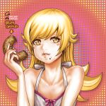  1girl blonde_hair burunuu_(bullnukko) doughnut eating long_hair mister_donut monogatari_(series) nisemonogatari oshino_shinobu yellow_eyes 