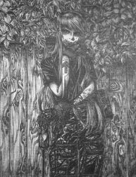  1girl arm_tattoo black_shirt bordfunker133 camouflage camouflage_pants covering_own_mouth crossed_arms digital_camouflage evgenia_blinova greyscale grin hand_over_own_mouth highres long_hair long_sleeves monochrome no_headwear original outdoors pants photo_(medium) russo-ukrainian_war shirt smile soldier solo standing tactical_gloves tattoo tattoo_request very_long_hair 