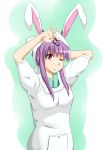  1girl adjusting_hair animal_ears apron highres long_hair purple_hair rabbit_ears red_eyes reisen_udongein_inaba solo touhou 
