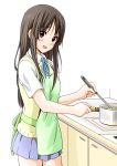  1girl akiyama_mio apron black_eyes black_hair cooking dresstrip k-on! long_hair school_uniform 
