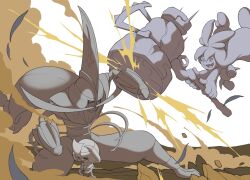  battle closed_eyes cowering debris dust eyelashes hammer hands_on_own_head hashtag-only_commentary holding holding_hammer kingambit long_hair monochrome open_mouth partially_colored pawniard pokemon pokemon_(creature) pokemon_focus smile tinkaton white_background wizter27 