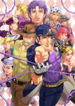  1girl 6+boys blue_eyes caesar_anthonio_zeppeli giorno_giovanna hariyama_(toubou_tengoku) hermit_purple higashikata_jousuke higashikata_jousuke_(jojolion) johnny_joestar jojo_no_kimyou_na_bouken jojolion jonathan_joestar joseph_joestar kakyouin_noriaki kuujou_jolyne kuujou_joutarou multiple_boys stand_(jojo) steel_ball_run vines 