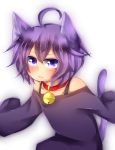  04-10 1boy ahoge androgynous animal_ears artist_request bare_shoulders bell bell_collar blush cat_ears collar fang heart highres looking_at_viewer male original oversized_shirt purple_hair sleeves_past_wrists solo tail trap violet_eyes 
