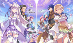  2boys 6+girls anais_del_caril apron archived_source argyle_belt argyle_clothes arm_wrap armlet artist_request asymmetrical_bangs beatrice_(re:zero) belt belt_buckle benya_(tales_weaver) bird black_bow black_corset black_hair black_hairband black_pants black_ribbon black_shirt black_skirt black_sleeves blonde_hair blue_bow blue_eyes blue_hair blue_shirt blue_sky blue_sleeves blunt_bangs blush boots boris_jinneman bow braid breasts brown_belt brown_boots brown_cape buckle cape capelet choker closed_mouth coat coat_bow collared_capelet collared_jacket collared_shirt copyright_name corset cowboy_shot crew_neck cross-laced_capelet cross-laced_clothes crossed_arms crossed_belts crossover crown crown_braid detached_collar detached_sleeves dove dress dress_bow emilia_(re:zero) eyelashes floating_gem flower frilled_sleeves frills gem gold_armlet green_gem grey_eyes grey_fur hair_between_eyes hair_bow hair_flower hair_ornament hair_ribbon hairband high_collar highres holding holding_stuffed_toy holding_sword holding_weapon isolestie_(children_of_the_rune) jacket jewelry juliet_sleeves kneehighs lace-trimmed_apron lace-trimmed_collar lace_trim layered_dress layered_skirt layered_sleeves legs_apart lily_(flower) logo long_dress long_hair long_sidelocks long_sleeves looking_at_another looking_to_the_side loose_belt low-braided_long_hair low-tied_long_hair maid maid_apron medium_breasts medium_dress mini_crown multiple_boys multiple_girls narrow_waist natsuki_subaru nexon nose_blush official_art open_hand open_mouth pants pelvic_curtain pink_dress pink_eyes pink_hair pleated_skirt puck_(re:zero) puffy_sleeves purple_ribbon ram_(re:zero) re:zero_kara_hajimeru_isekai_seikatsu red_bow red_capelet red_eyes rem_(re:zero) ribbon ribbon-trimmed_socks ribbon_trim second-party_source shirt shirt_bow shoes short_over_long_sleeves short_sleeves siblings sidelocks simple_background single_braid single_hair_streak sisters skirt sky sleeve_bow sleeve_cuffs smile socks split_mouth standing straight_hair strapless strapless_shirt stuffed_animal stuffed_toy sword sword_knot t-shirt tales_weaver tassel teddy_bear thigh-highs three-quarter_sleeves tichiel_juspian tilted_headwear track_jacket turtleneck turtleneck_capelet twin_braids twins two-sided_fabric two-sided_jacket two-tone_fur underbust very_long_hair violet_eyes weapon white_bow white_choker white_coat white_dress white_flower white_fur white_hair white_jacket white_lily white_shoes white_skirt white_sleeves white_socks white_thighhighs wide_sleeves yellow_eyes 