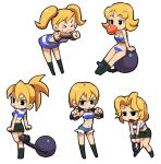  &gt;:&lt; &gt;_&lt; 5girls :&lt; arm_support ball_and_chain blonde_hair bubblegum chain clenched_hands clenched_teeth cutoff_jeans cutoffs gum_bubble hooligan_sisters kou_(makoto_yabe) midriff mighty_switch_force! miniskirt multiple_girls open_mouth ponytail shackle short_hair short_shorts short_twintails shorts siblings sisters sitting skirt striped_clothing tagme twintails 
