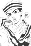  1boy bubble dixie_cup_hat hat higashikata_jousuke_(jojolion) hijirino_yuuta jojo_no_kimyou_na_bouken jojolion monochrome sailor solo 