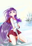  1girl bishoujo_senshi_sailor_moon elbow_gloves full_body gloves hino_rei ice kneeling long_hair looking_away ofuda pleated_skirt purple_hair raion. red_skirt sailor_mars skirt very_long_hair violet_eyes 