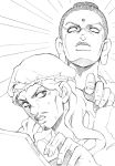  2boys araki_hirohiko_(style) buddha circlet crown_of_thorns facial_mark forehead_mark hijirino_yuuta jesus jojo_no_kimyou_na_bouken monochrome multiple_boys parody steel_ball_run style_parody 