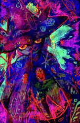  abstract_background colored_sclera ghost hat highres looking_at_viewer mismagius no_humans otonoha_aika pokemon pokemon_(creature) pokemon_focus red_eyes witch_hat yellow_eyes yellow_sclera 